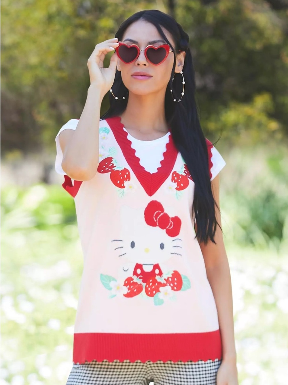 Sanrio Hello Kitty Pink and Red V-Neck Sweater Vest - Picture 2 of 4